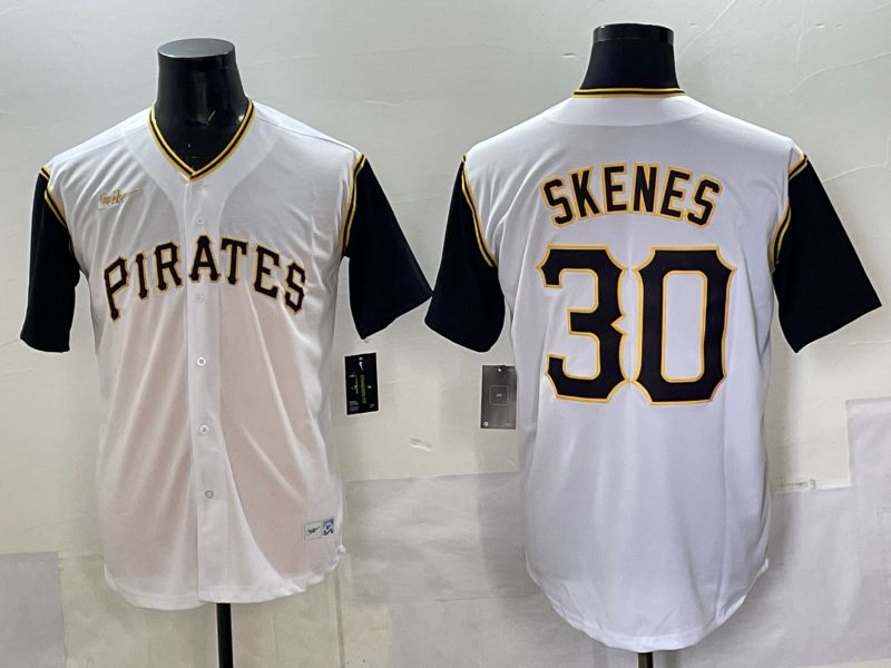 Men 2025 Pittsburgh Pirates #30 Skenes White Throwback Game Nike MLB Jersey style 011->pittsburgh pirates->MLB Jersey